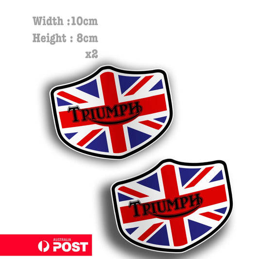 Triumph Motorcycle British Flag Racing Logo x2 , Motorcycle Helmet Sticker