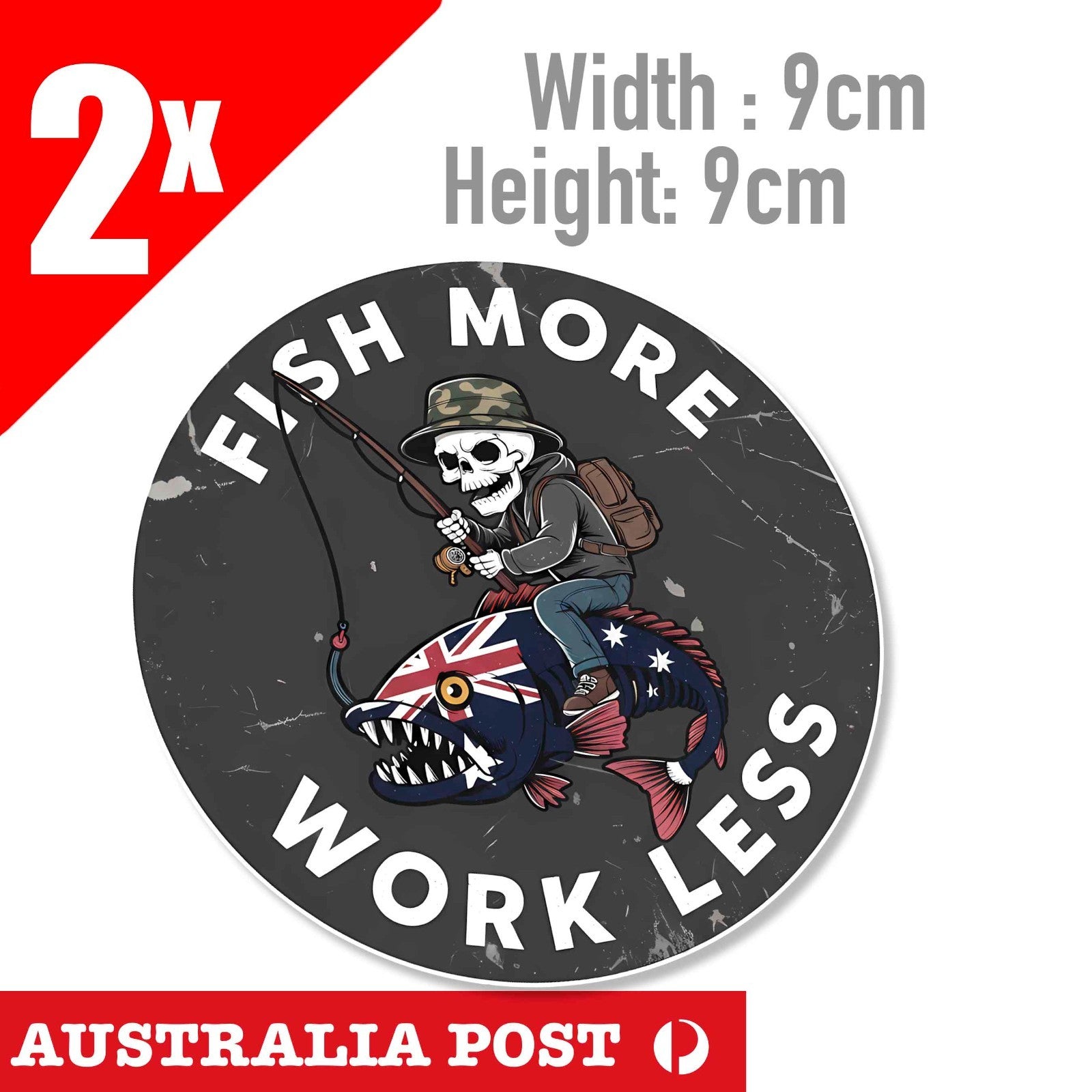 FISH MORE WORK LESS funny fishing  Australian Flag Car, UTE , 4X4, BOAT Sticker
