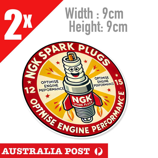NGK Spark Plugs Engine Performance Vintage, Damaged,  Round Stickers