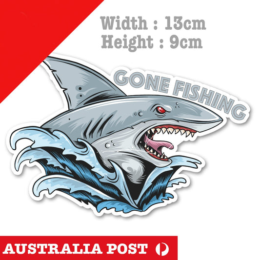 Gone Fishing Shark Laptop , Car  Decal Sticker 