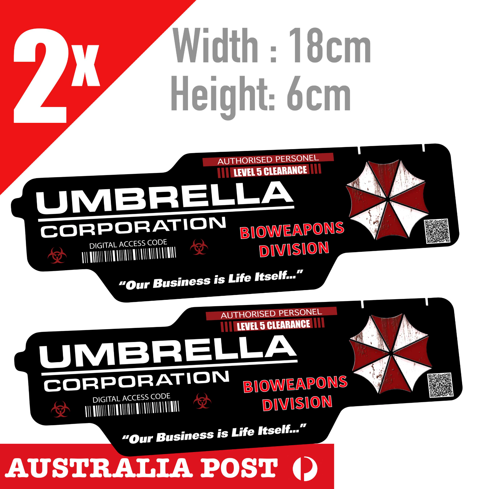 Resident Evil Umbrella Corporation Bioweapons Division ID Card QR  Stickers