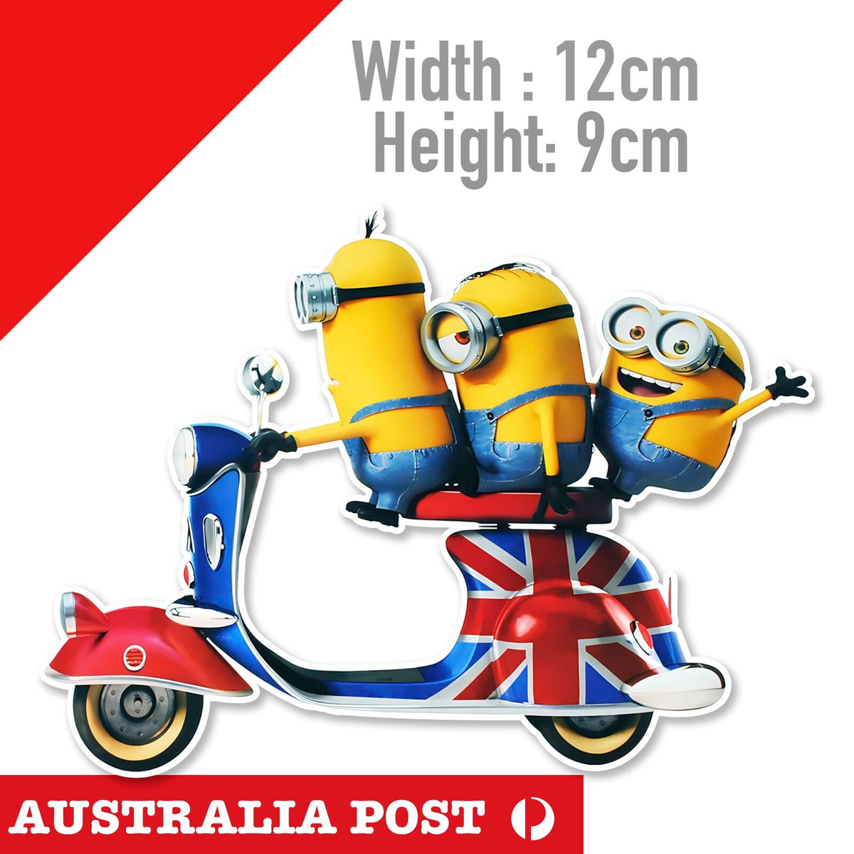 Minions riding Vespa Funny - British Flag Decal Sticker