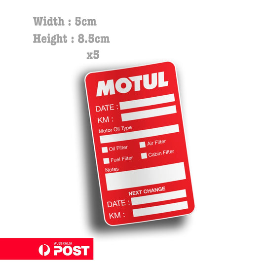 MOTUL Oil Change Service Reminder x5 Stickers , Cars Trucks Vans Sticker