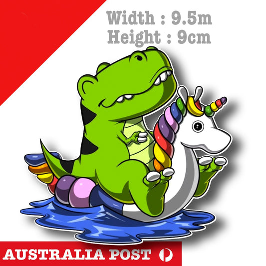 T-Rex Dinosaur Riding Unicorn Float, Funny Animal Sticker