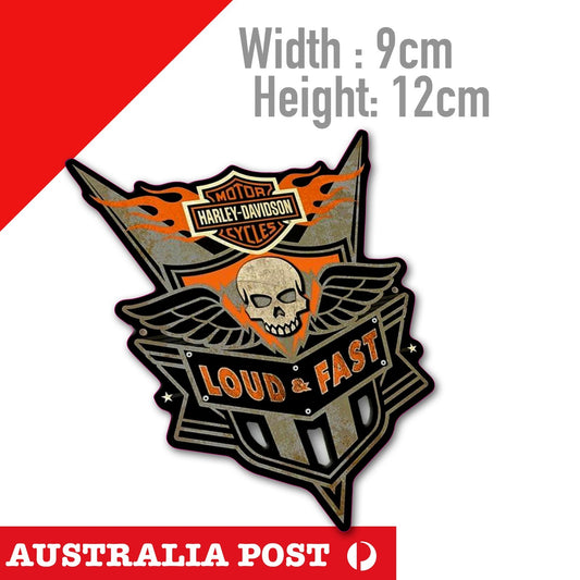Skull Head motorcycle HARLEY DAVIDSON, LOUD & FAST, Fuel Tank Sticker