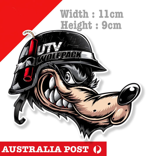 Wolf Motorcycle Rider with Dynamite Helmet, Fuel Tank, Helmet, Bar Sticker
