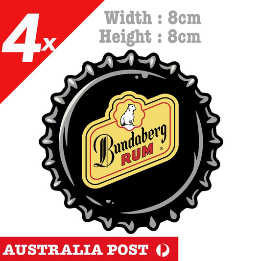 Bundaberg Rum Can Lid Logo Sticker Bar Fridge x 4, Bundaberg Rum Logo Sticker