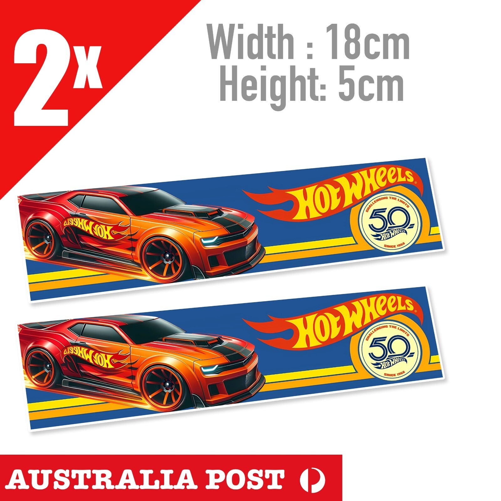 Hot Wheels 50 Anniversary  Fire Ford Mustang Racing Banner Stickers