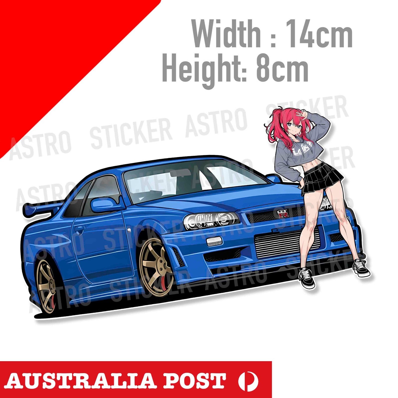JDM Anime Sexy Girl Nissan GTR Blue GODZILLA Racing Car Sticker
