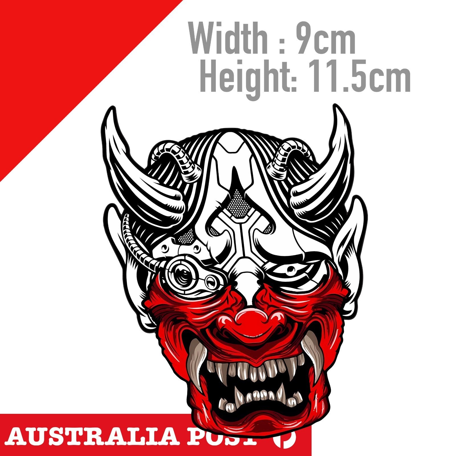 Oni Mask Japanese Red & Black 開運 JDM  Japan Oni Mask Half RED  Sticker