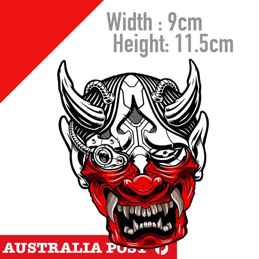 Oni Mask Japanese Red & Black 開運 JDM  Japan Oni Mask Half RED  Sticker