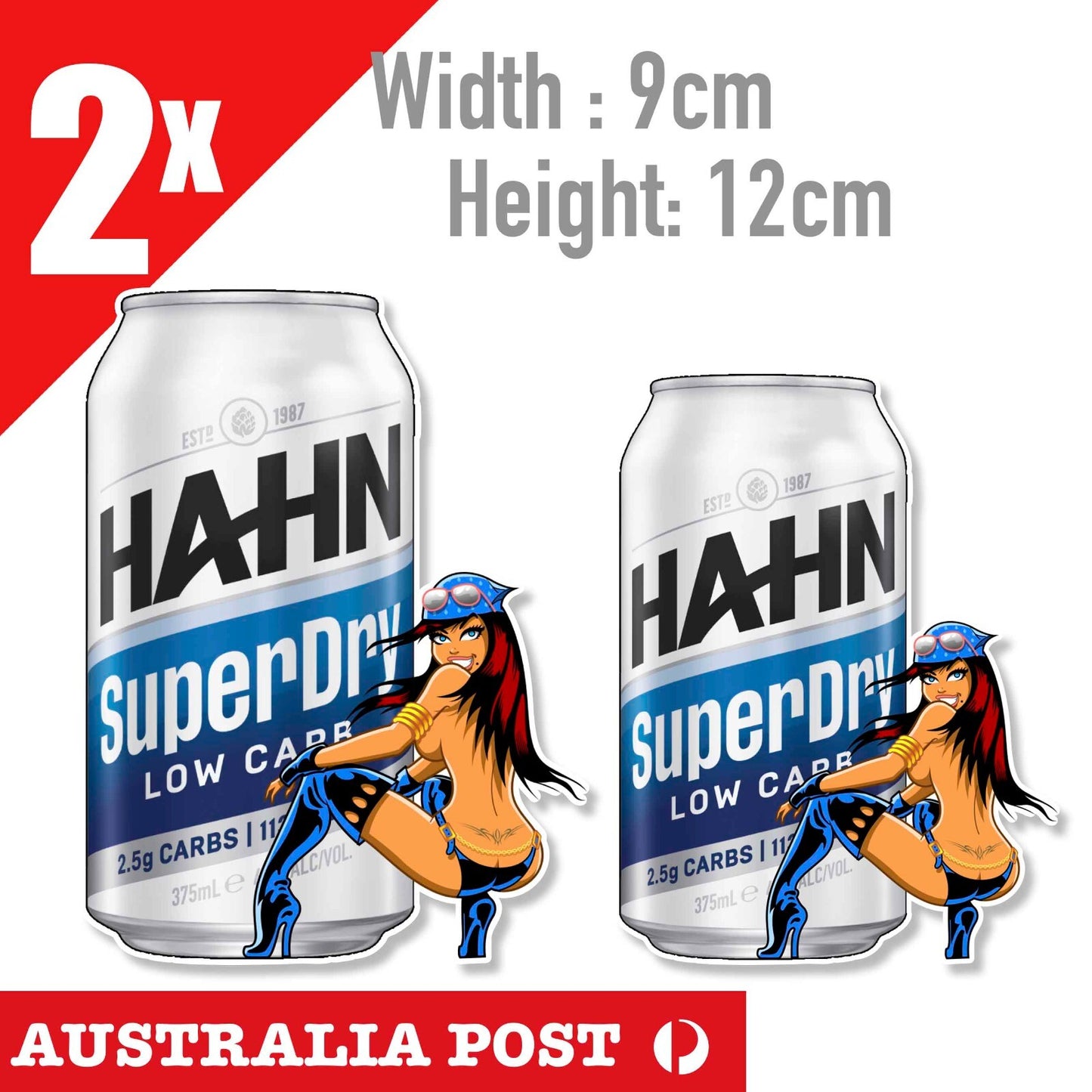 HAHN SuperDry Beer Can  Sexy Brunet Pin Up Girl Bar Fridge Laptop, Car  Sticker