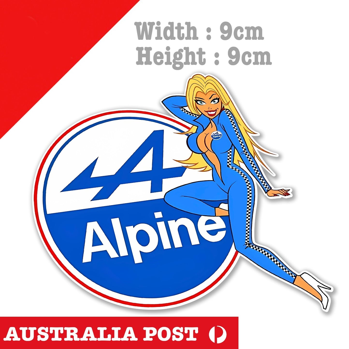 ALPINE Motor Sport Logo Blonde Pin Up Girl  Decal Sticker
