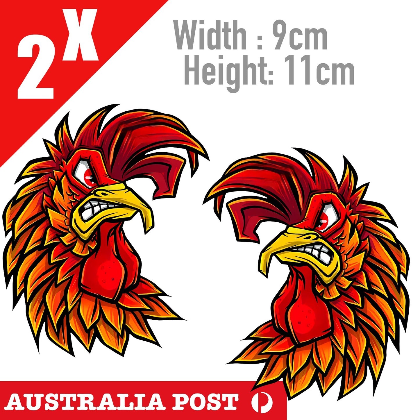 Red Rooster Head, Angry Rooster Head Animal  Stickers
