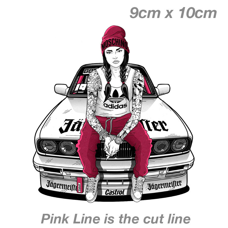 BMW E30 White M3 Tattoo Girl Laptop , Car  Vinyl  Sticker 