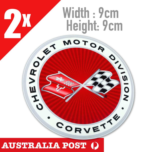 CHEVROLET Motor Division , CORVETTE Round Old Vintage Stickers