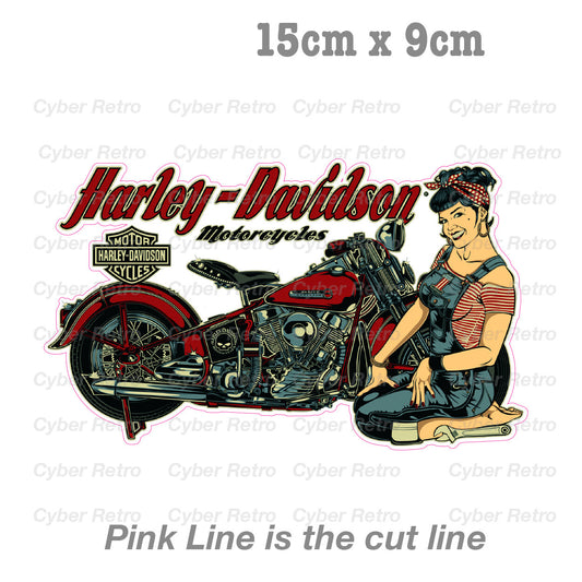 Harley Davidson Mechanic Girl , Motorcycle , Helmet Vinyl  Sticker 