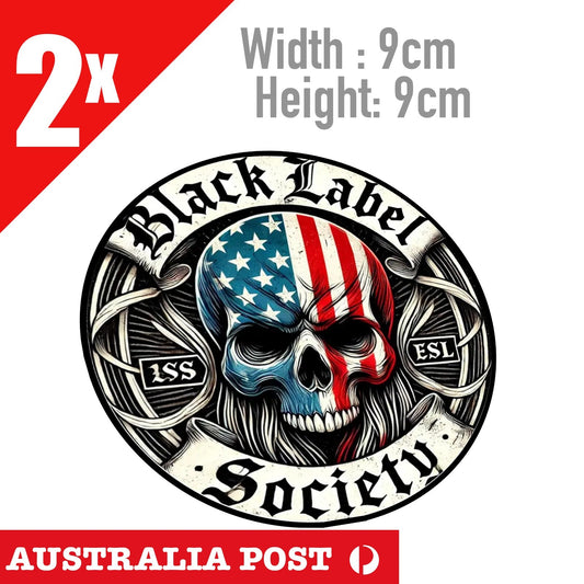 AMERICAN Flag Face Skull, Black Label Society Round Logo Stickers