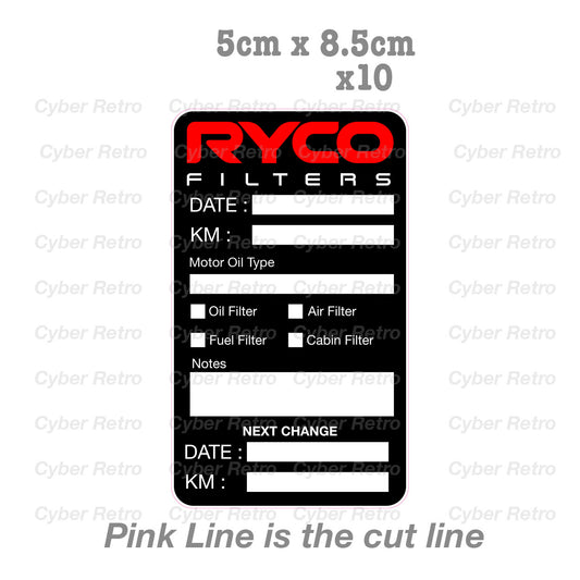 RYCO Filter Oil Change Service Reminder x10 Stickers Sticker