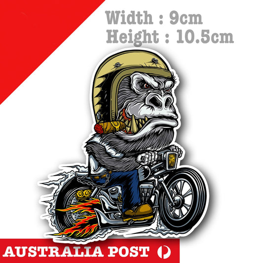 Gorilla Angry Riding Motorcycle, Motorcycle, Helmet, Rider Sticker