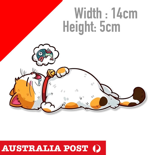 Sleeping Cat Dreming fish Funny stickers funny cute Cats , laptop sticker