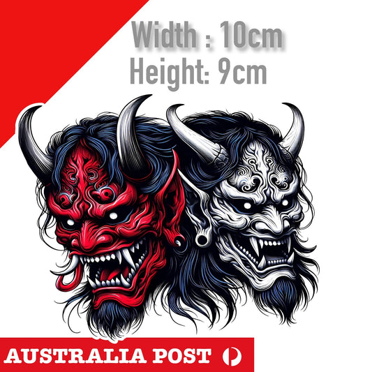 Oni Mask Japanese Red & Black 開運 JDM  Japan Oni Mask  Sticker