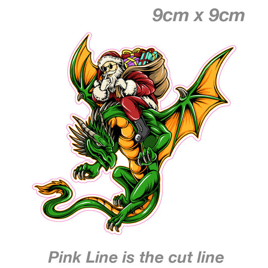 Green Dragon With Santa Claus  Vinyl  Sticker