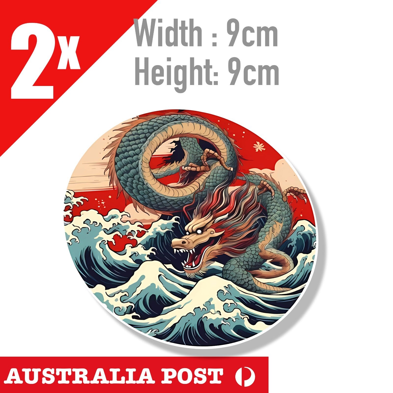 Red Dragon Wave of Okinawa Round  Sticker