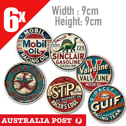 STP OIL , GULF, TEXACO,  VALVOLINE , SINCLAIR, MOBIL Oil Sign Decal  x6 Sticker