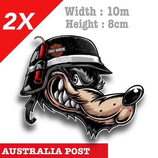 Harley Davidson Motorcycle Wolf Logo with Helmet, Fuel Tank, Helmet Sticker