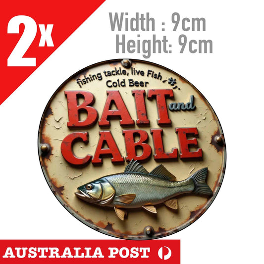 FISH BAIT & CABLES, FISH BAIT AND TACKLES Rustic Round Fishing Sign Stickers