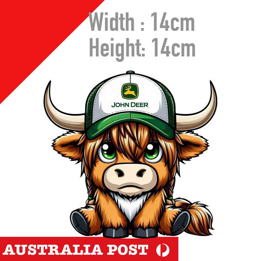 John Deere Cute Cow with Hat, Animal, Farm Animal Cow Sticker