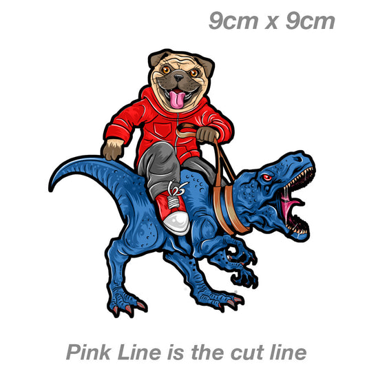Pug dog puppy Riding Raptor Laptop , Car  Vinyl  Sticker 