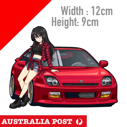 HONDA Prelude Red with Sexy Anime Girl JDM Japan Racing Car Sticker