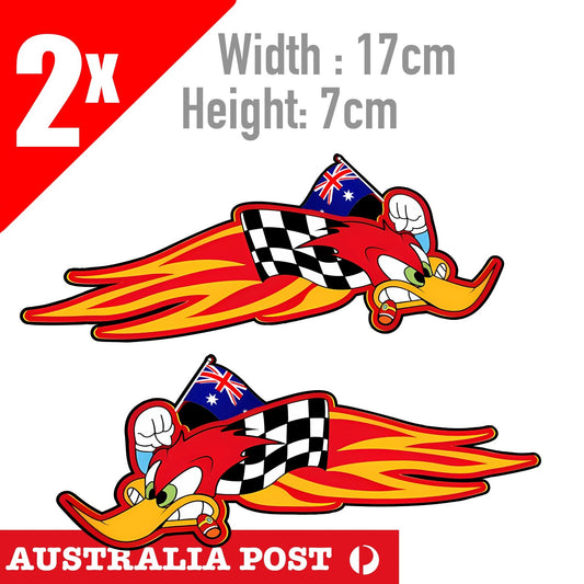WODDY WOOD PECKER Angry Head with Flame and Australian Flag Sticker