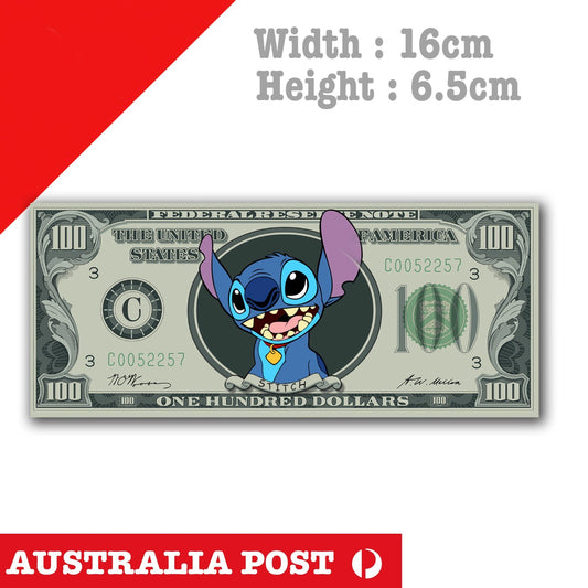 Lilo And Stitch, STITCH 100 US Dollar Funny Money Cartoon Character Sticker