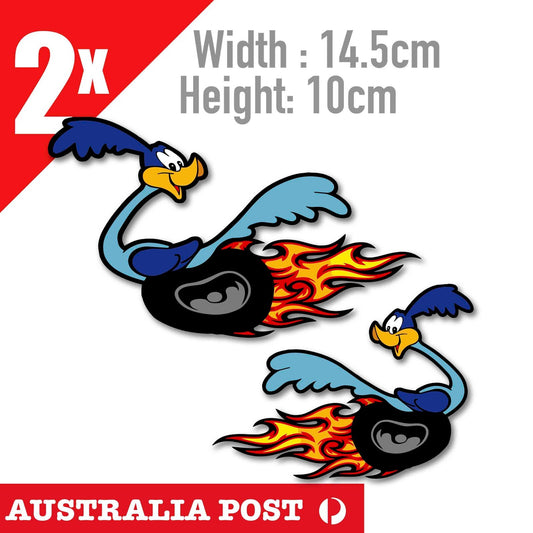 Road Runner and Wile E Coyote Funny Flame , Turbo Running Stickers