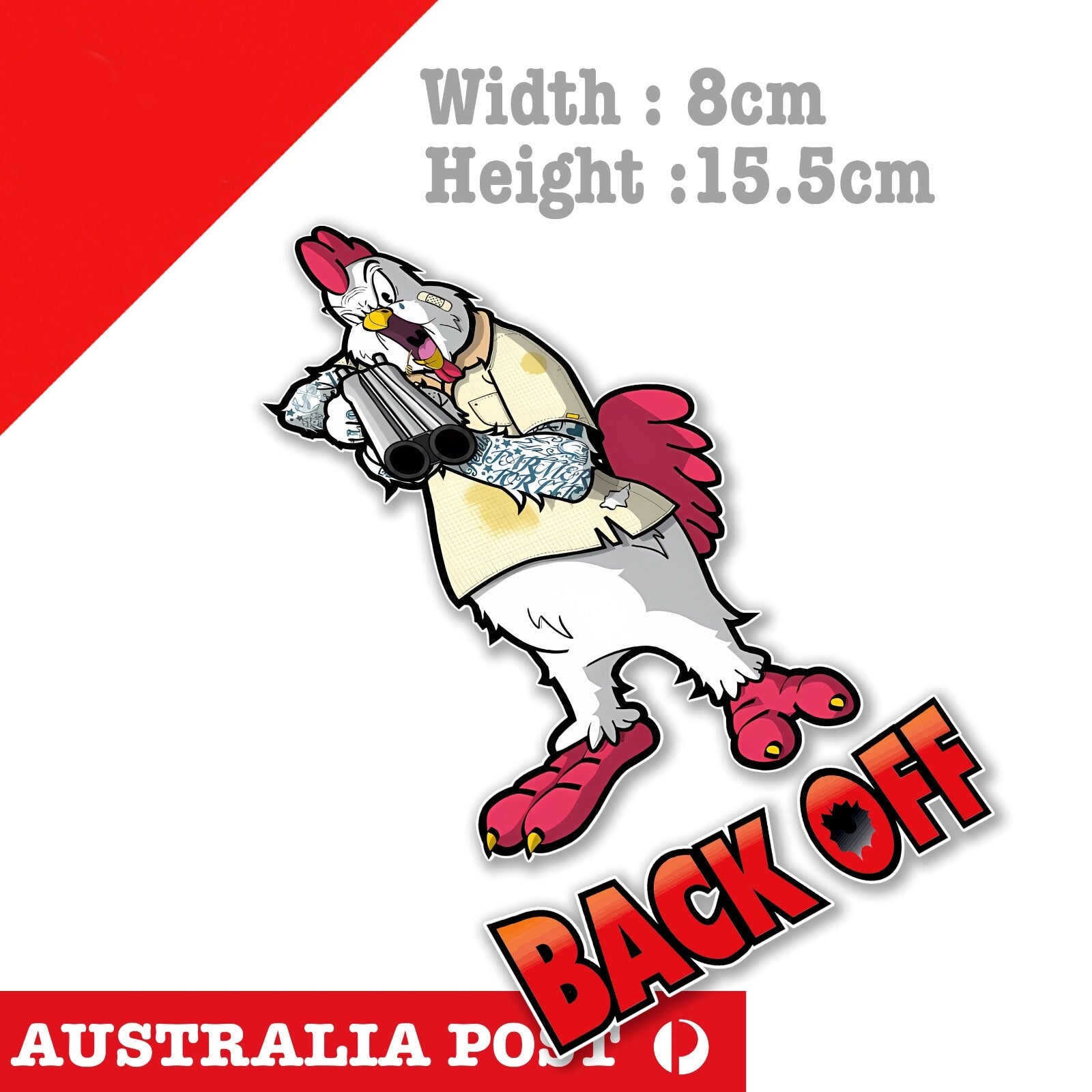 Angry Chicken Tattooed Chicken With Shot Gun, Back OFF  Funny Car Window Sticker
