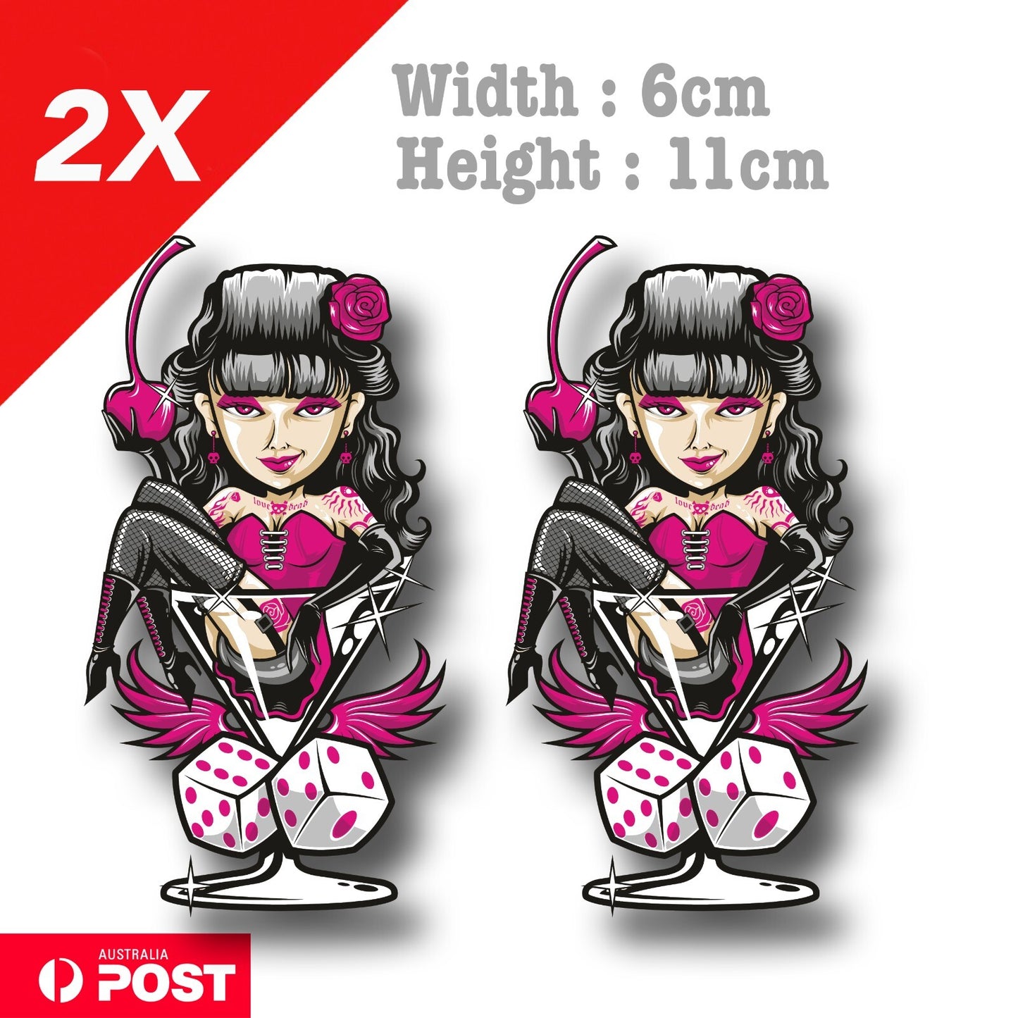 Sexy Girl in Martini Glass with Dice Funny Gambling Lucky Charm Girl Sticker