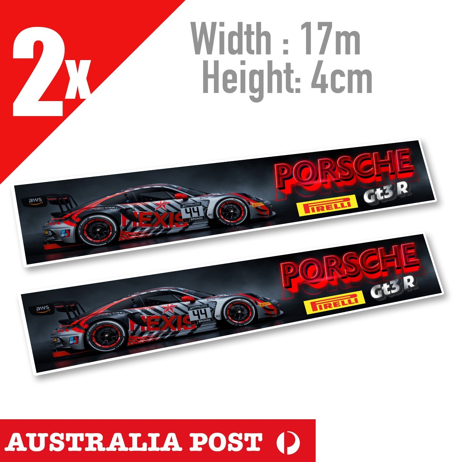 PORSCHE GT3-R Racing Car Banner, PIRELLI , Pirelli Logo Banner Stickers
