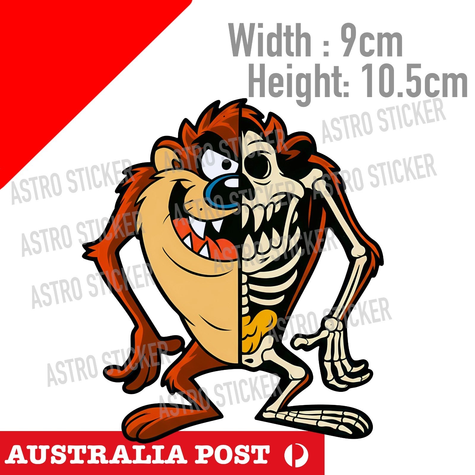 TASMANIAN Devil, Tas The Tornado, Taz the Devil Skeleton Funny Cartoon Sticker