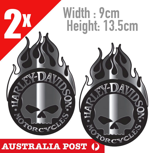Harley Davidson Motorcycle Skull Head Flame , Helmet, Fuel Tank, Logo Stickers