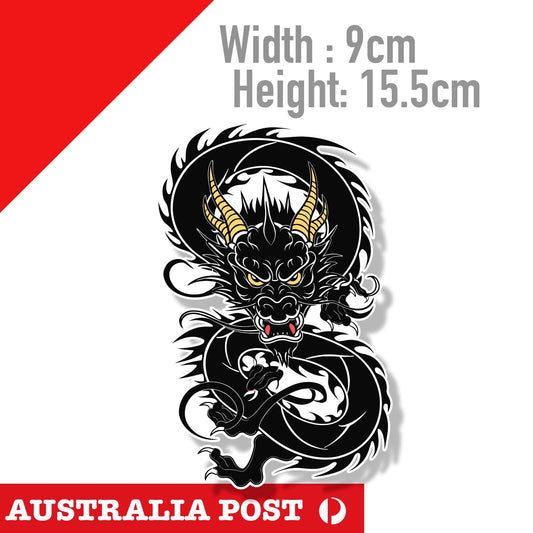 Black Dragon with Golden Horns, Black Wingchun Chinese Dragon Sticker