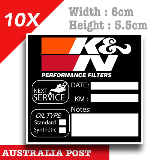 K&N Performance Filter Oil Change Service Reminder x10 Pack , Cars Vans Stickers