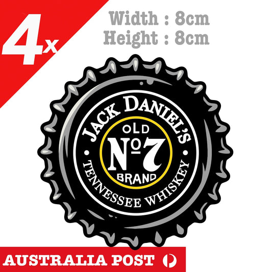 Jack Daniel WHiskey Lid Logo Sticker x 4, Jack Daniel Old No 7 Sticker
