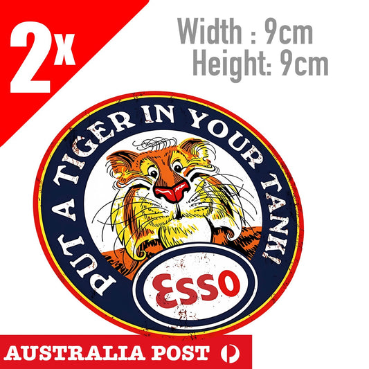 Esso Sticker Vintage Retro Old School Oil Retro Tiger Round Logo Stickers