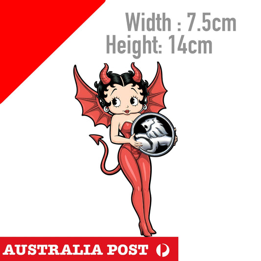 Cute Red Devil with Horns Holding HOLDEN logo Funny Demon sticker