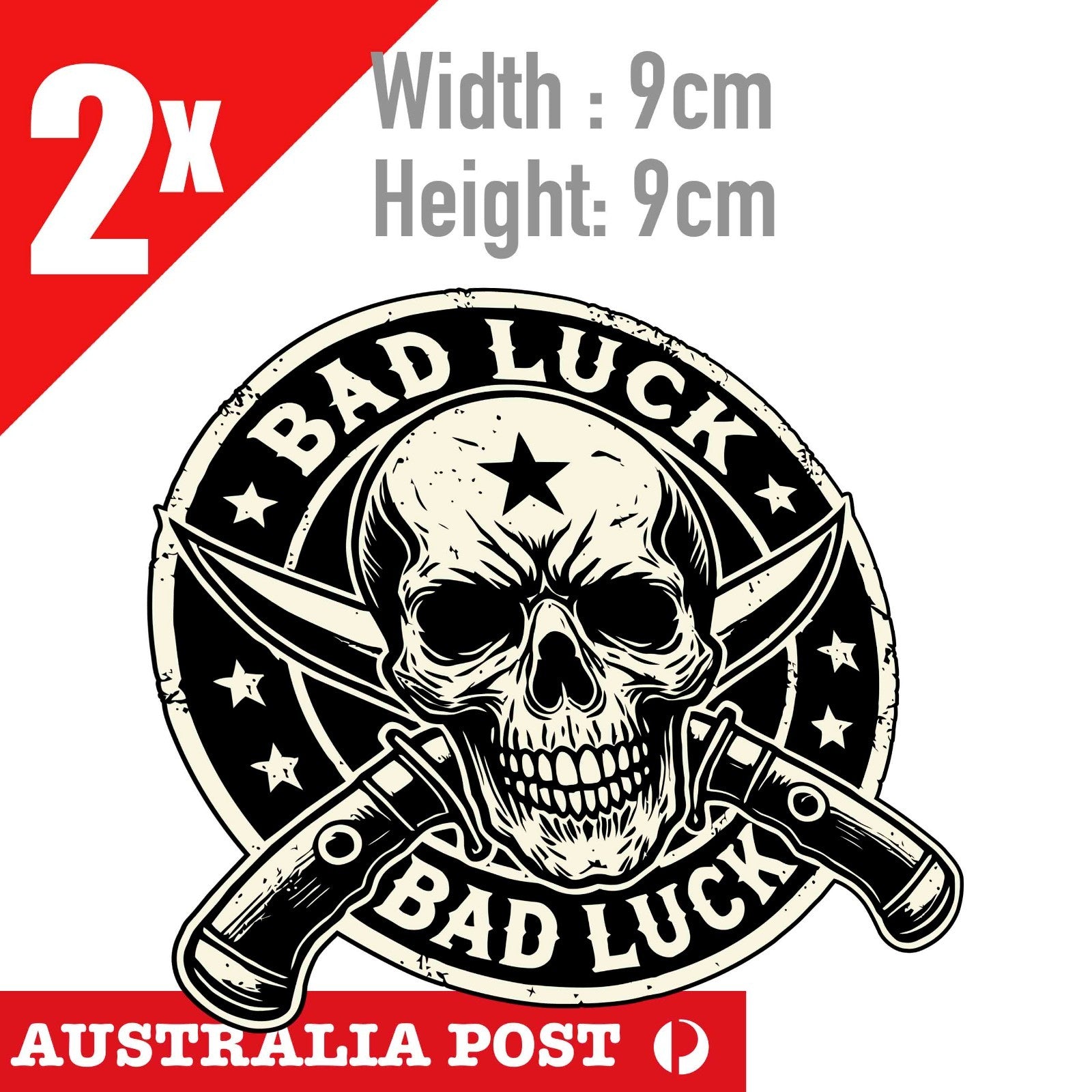 BAD LUCK Black Skull , Casino, Skull with Knives  Sticker