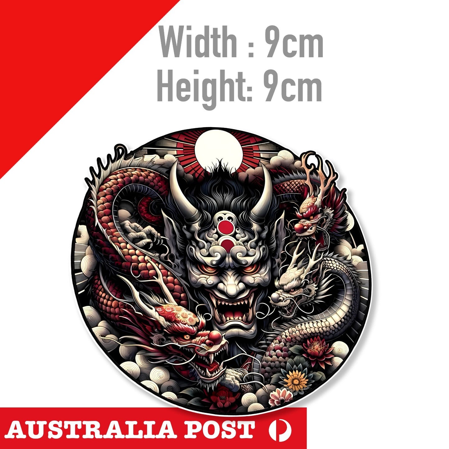 DRAGON Daruma Japanese Doll 開運 JDM  Japan Oni Mask  Round  Sticker