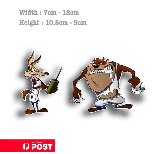 Road Runner and Wile E Coyote with Taz Devil  Funny  Vinyl  Sticker